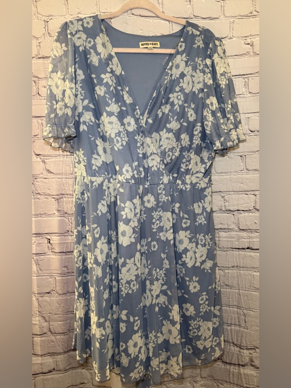 Inspired Hearts Blue and White Floral Wrap Midi Dress